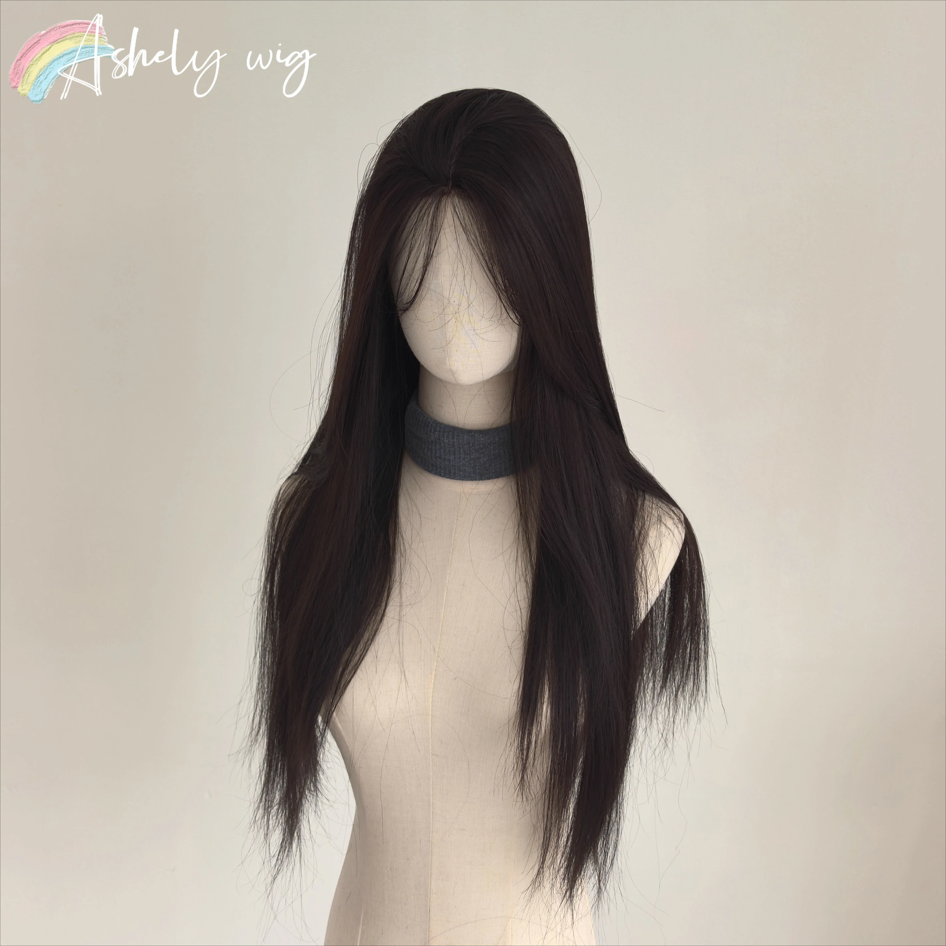 Perruque synthétique marron et noire pour femmes, cheveux longs et lisses de 26 pouces, bandeau à la mode, perruques synthétiques mignonnes Lolita pour usage quotidien Halloween