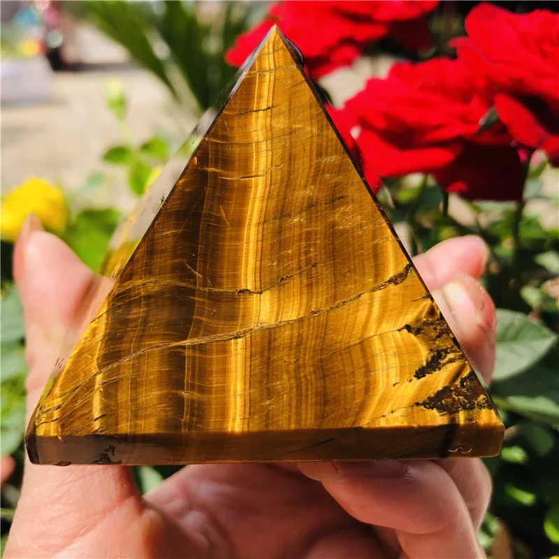 Natural Tiger's Eye Energy Crystal Pyramid Quartz Point Healing Stone
