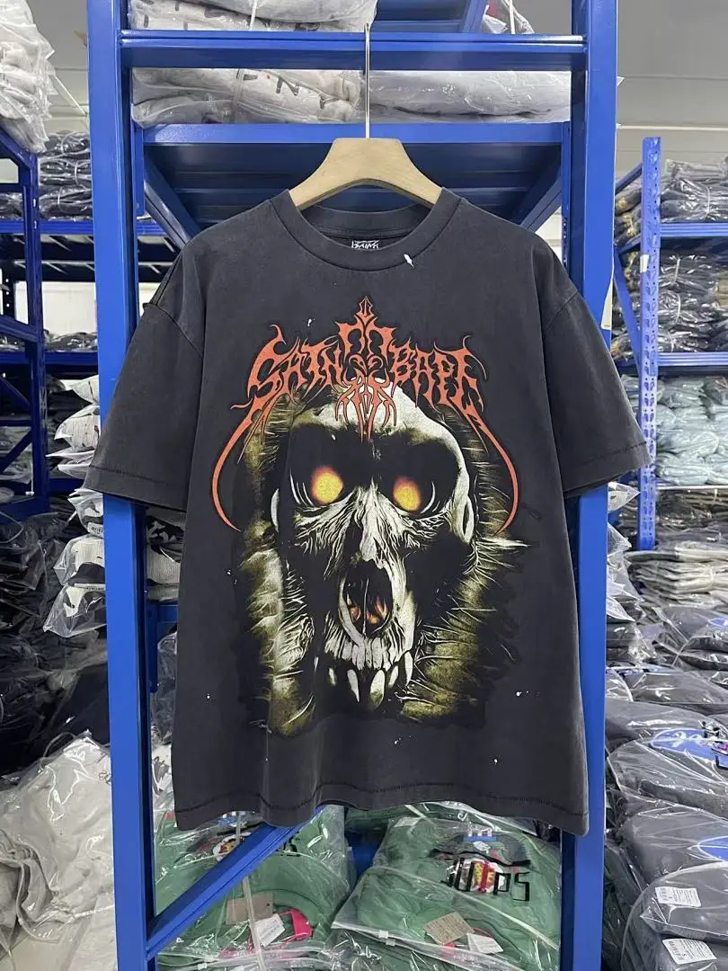 25ss Saint ‌x Gorilla‌ Head Co-brand Printed Women Men T shirts tees Hiphop Oversized Men Casual Cotton Distressed T shirt