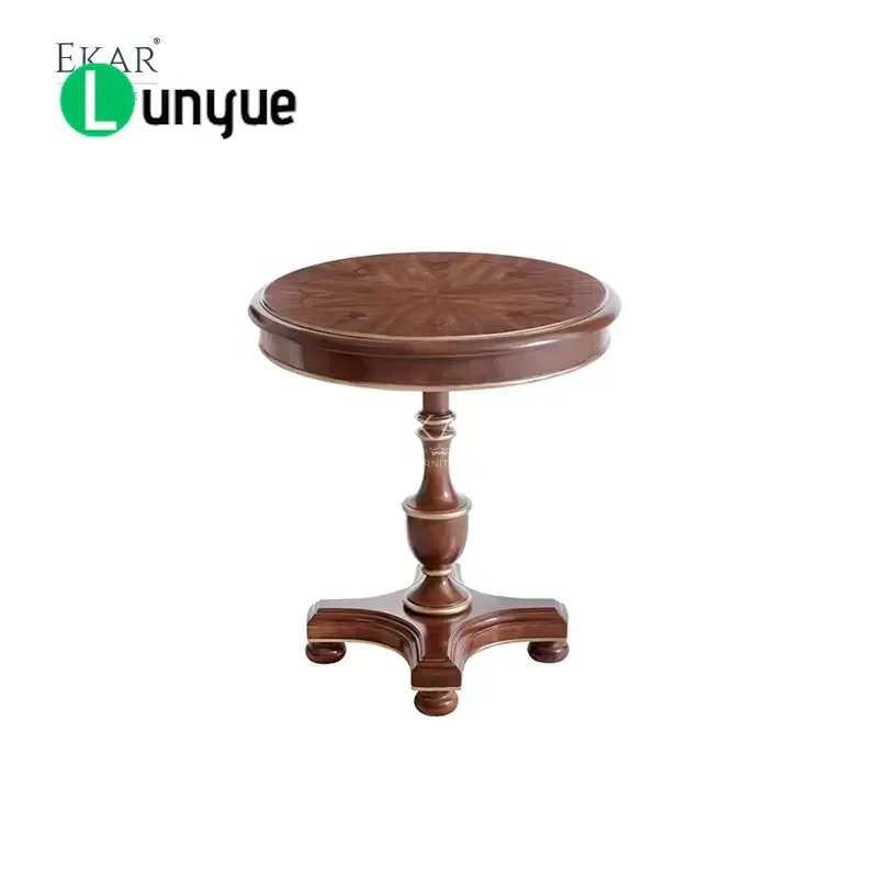 Round Base Decorated Side Table Deluxe American Classic Style Furniture for Living Room Bedroom Elegant Design Sturdy