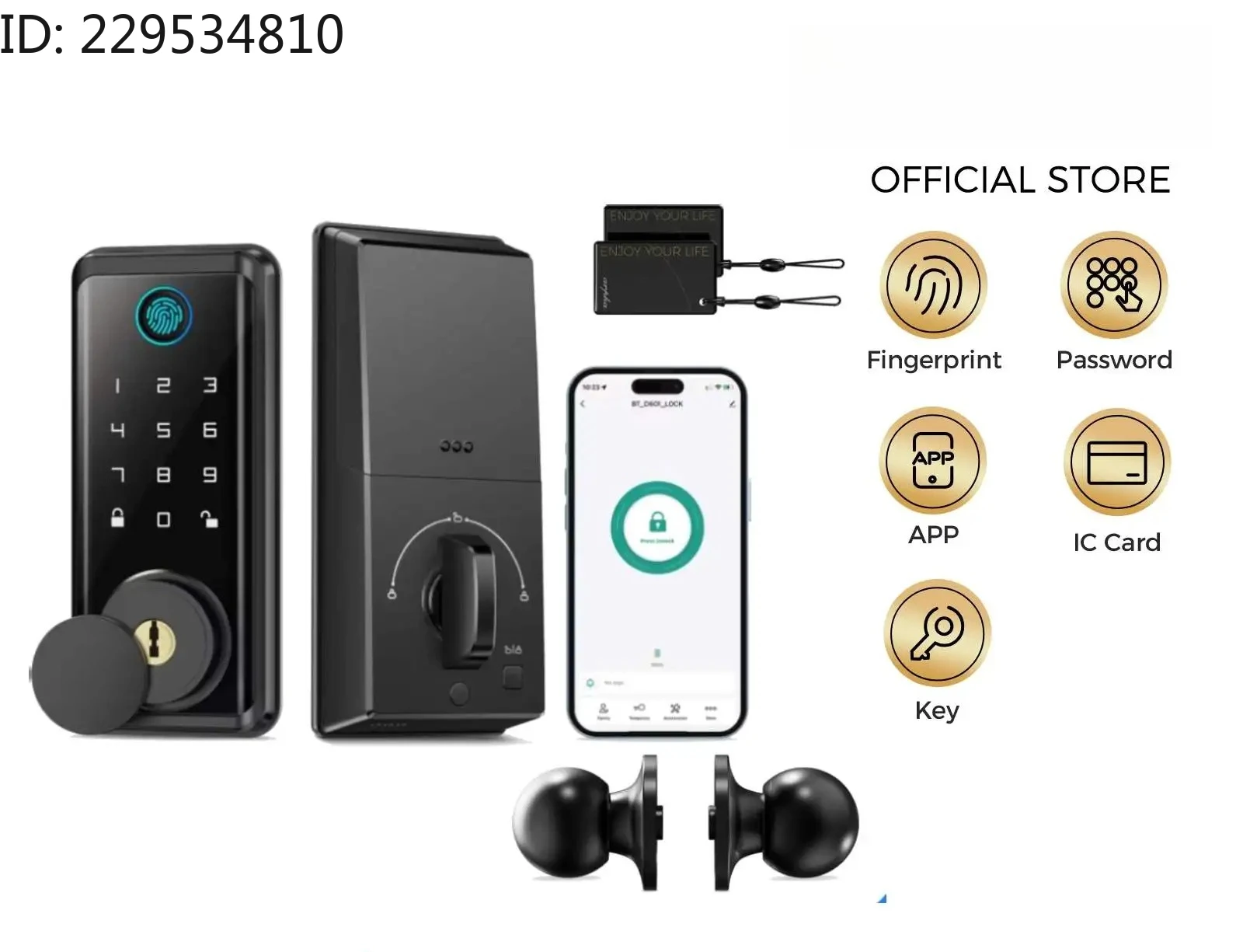 Smart Lock D601K Keyless Entry Door Lock Deadbolt with Handle Set Waterproof 5-in-1 Fingerprint Keyless Entry Door