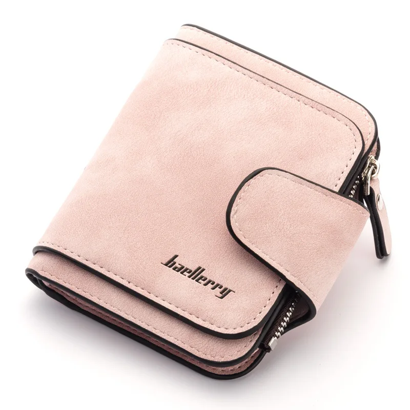 Women's PU cute buckle wallet, multi card slot and coin wallet, fashionable casual frosted short wallet