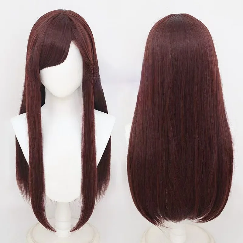 D.Va Song Hana Cosplay Wig, Matte High Temperature Resistant Reddish Brown Long Straight Hair for Halloween Party Comic Con