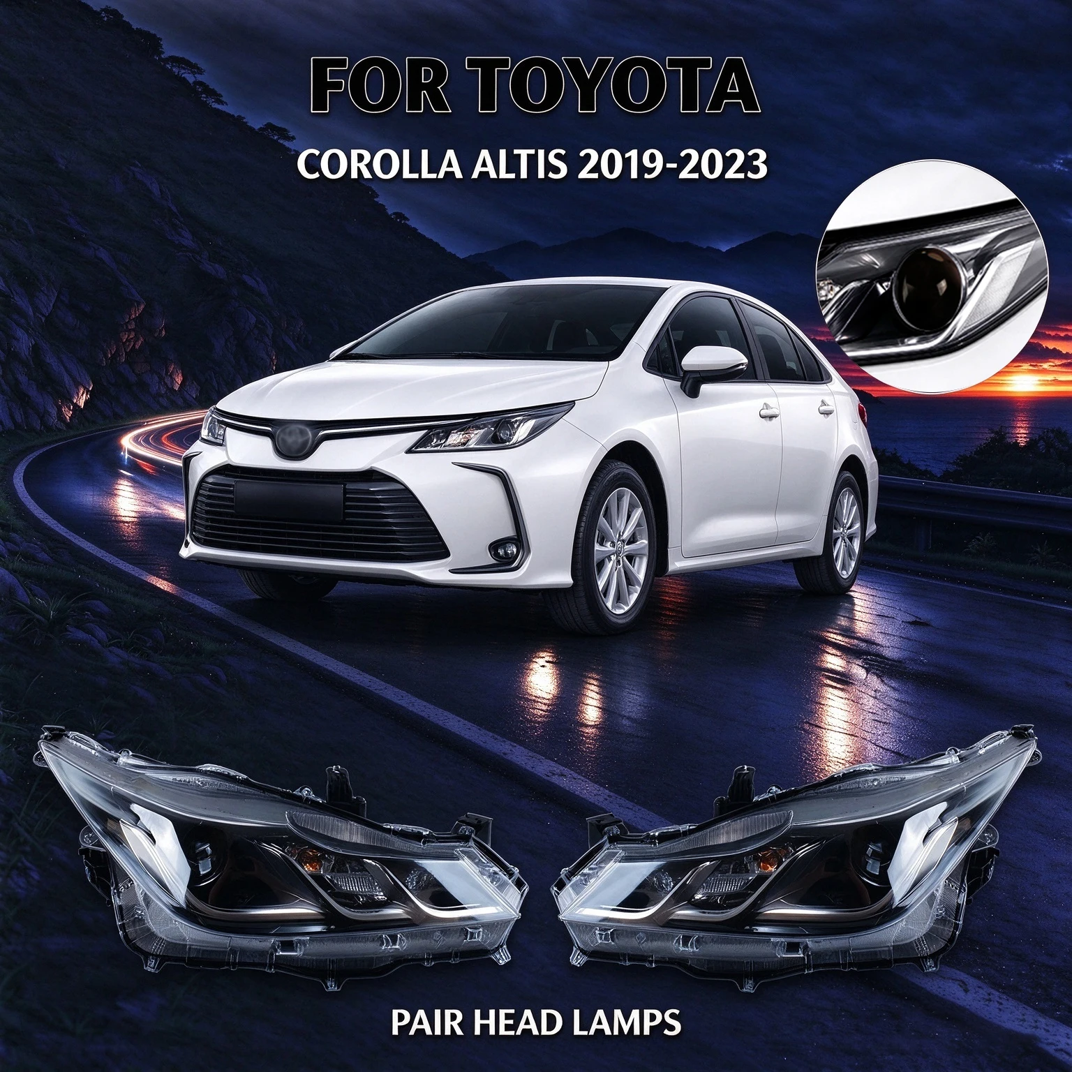 Front Headlight Assembly Pair For Toyota Corolla Altis 2019-2023, OE Direct Replace Car Head Lamp, High Quality Auto Light