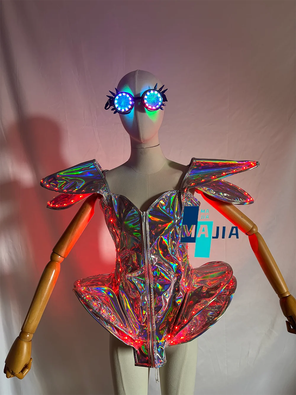 Sexy Fluorescent Silver Faux Leather Bodysuit with Fly Shoulder And Shorts for Women Stage Performance Gogo Dance Costume Team S