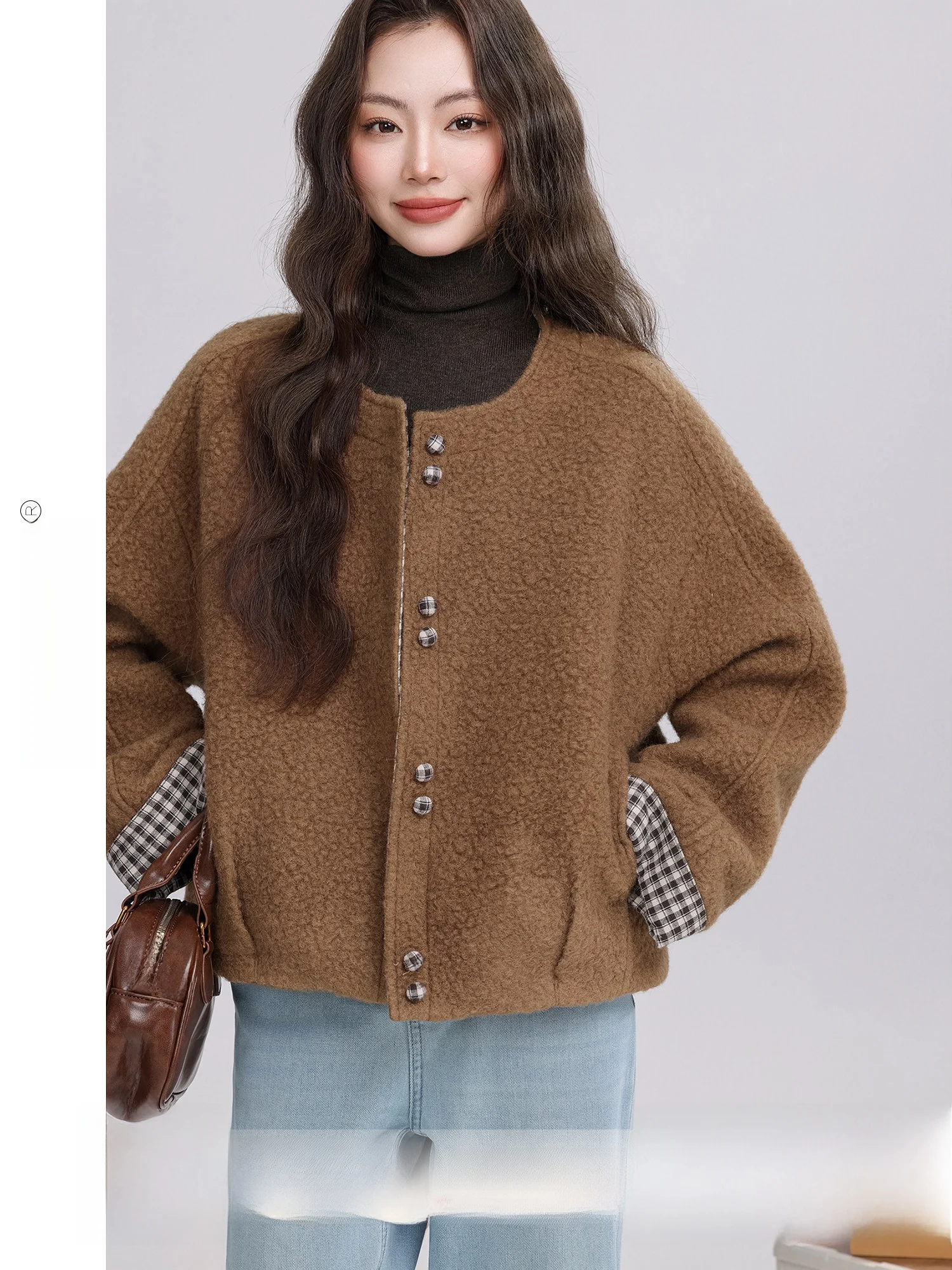 

Amber Whispers Korean Sle Color Blo Lamb Fur Jaet Women's Winter Unique High End ort Outerwear Loose Fit Long Sve