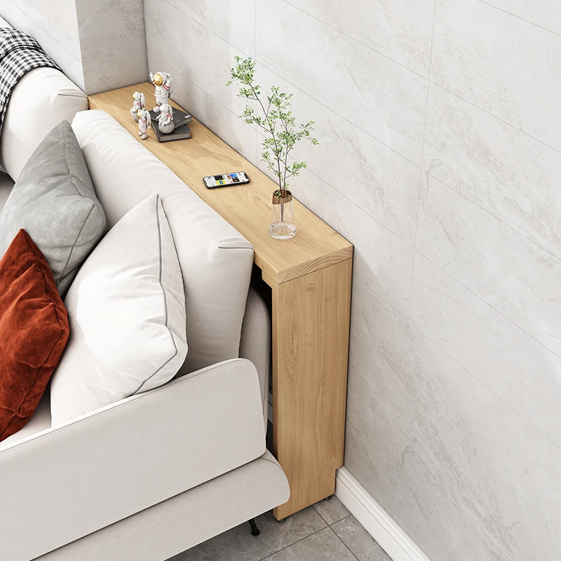 Living room sofa back corner shelf bed head and tail ultra-narrow gap single-layer solid wood strip side table bookshelf floor