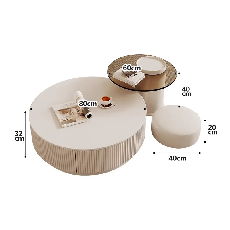 Coffee table round combination coffee table household living room special-shaped movable cream light table