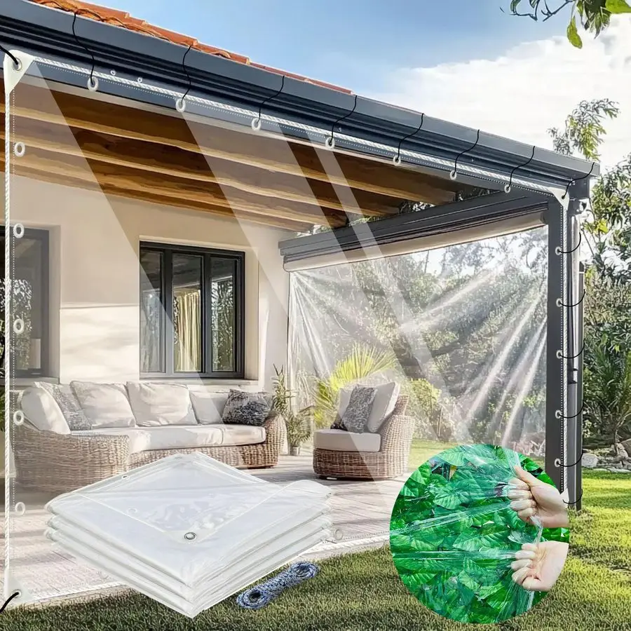 

Clear Tarps Heavy Duty Waterproof 8x10 FT PVC Vinyl Reinforced Thickened Clear Tarp with Grommets Extra Strength Transparent Tar
