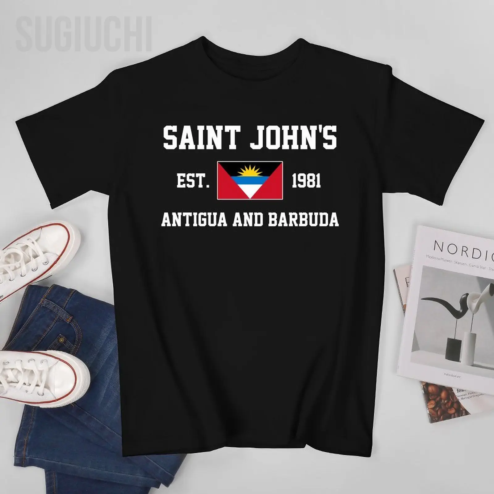 Flag of Antigua And Barbuda EST.1981 Saint John's Capital Men Tshirt Tees T-Shirt O-neck T Shirts Women Boys 100% Cotton