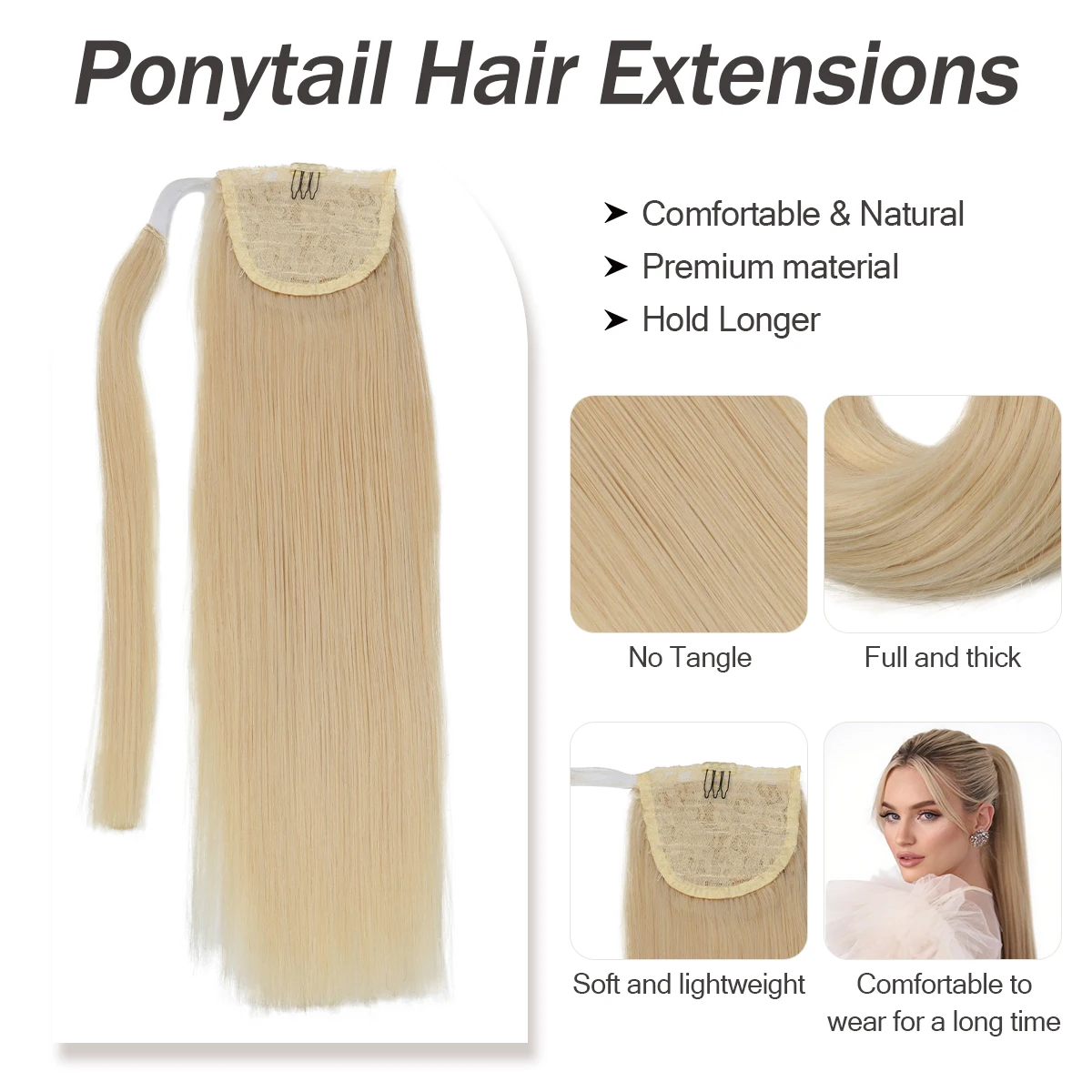 ポニーテール人毛ラップアラウンドスギナストレートブラジリアン100%レミー人毛ポニーテールエクステンション14-24インチ