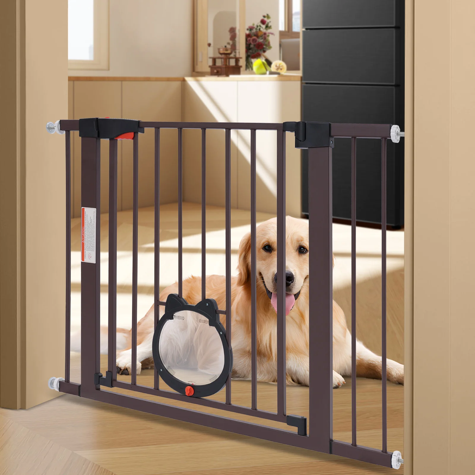 Pet Fence Partition Fence Gate, Dog Barrier High Safety Lockable Pet Door Double-Lock Design