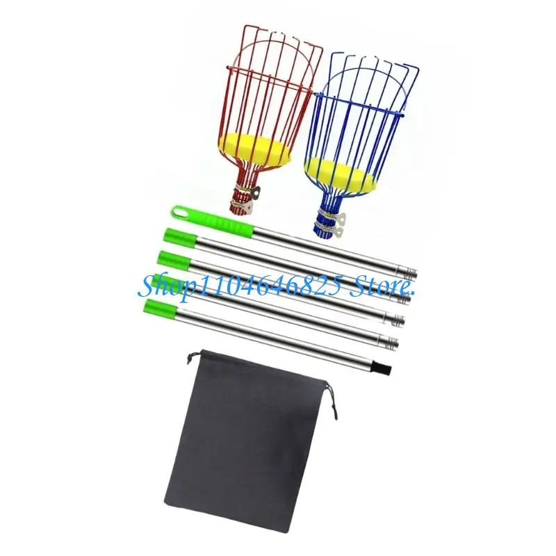 Telescopic Fruit Harvest Tool with Basket Head and Cushion Pad, Metal Handle for Backyard Tree Picking Tasks and Garden Use