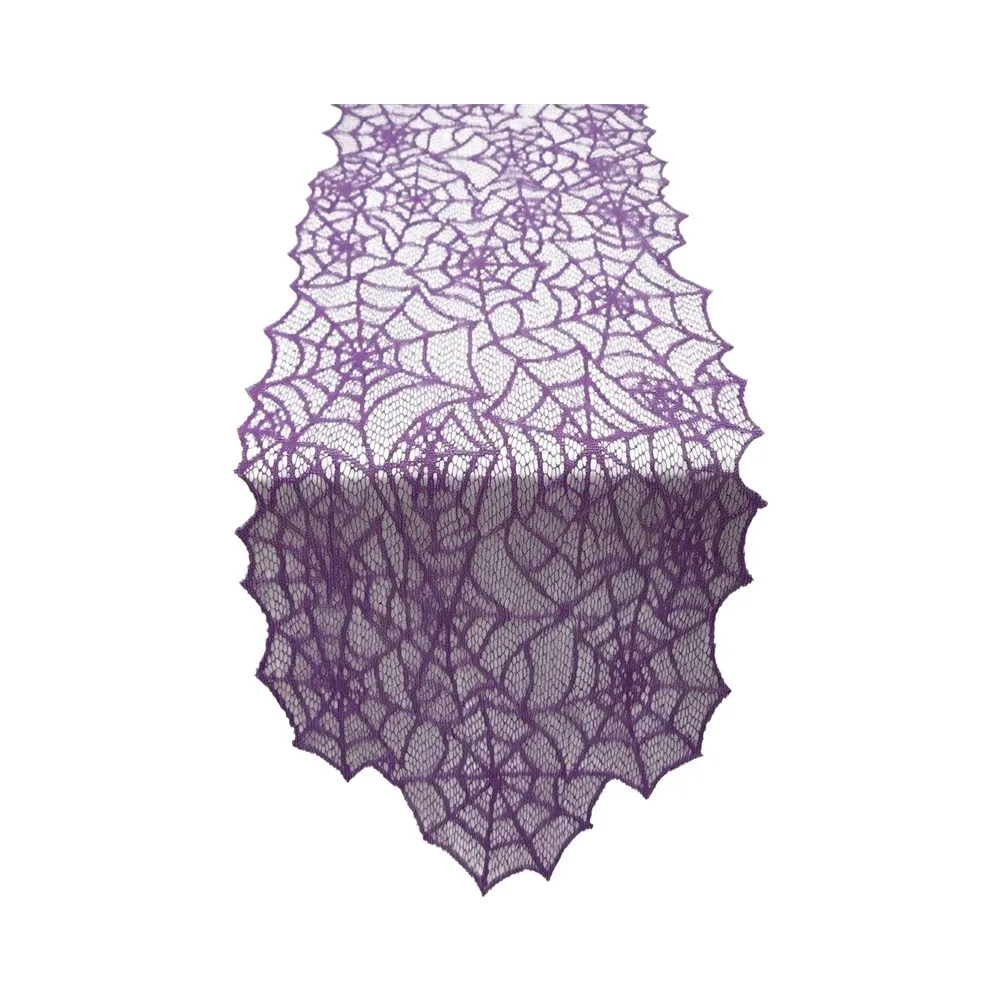 Long Polyester Table Scarf with Halloween Web Lace Design for Tableside or Console Table For Decoration Purpose