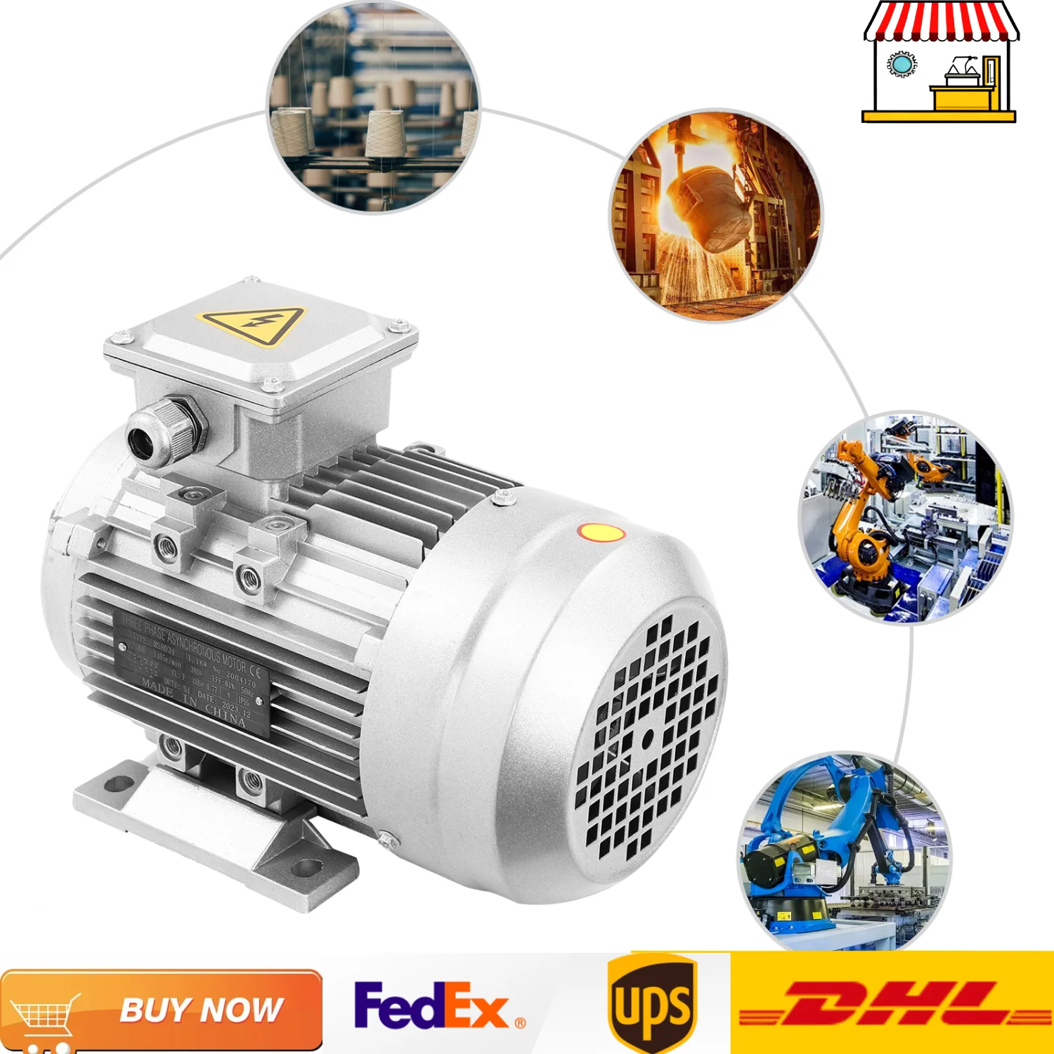 محرك كهربائي بعمود 1100 وات 19 مم، محرك لفائف نحاسي نقي ثلاثي الطور للصناعة وآلات البناء #1