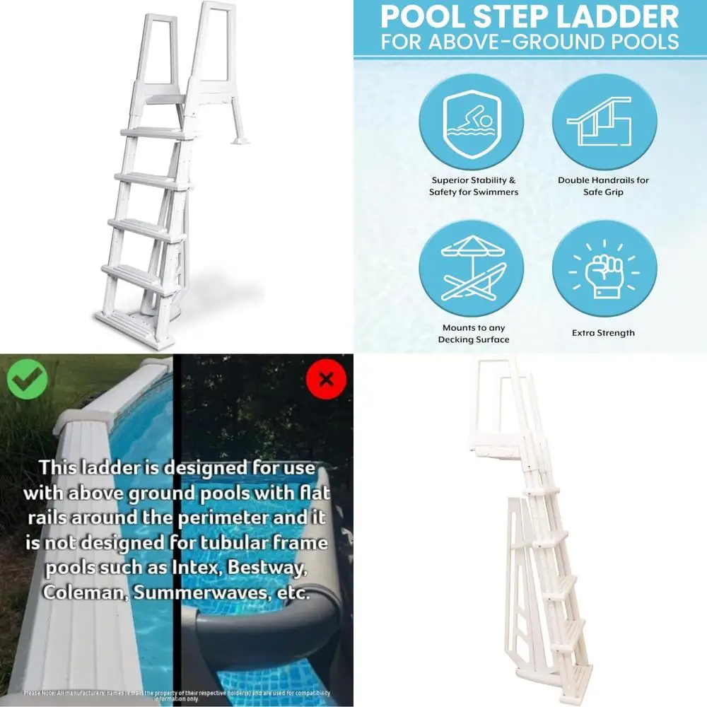 Escada de piscina acima do solo montada no deck com plataforma larga antiderrapante para piscinas de 48-54 polegadas