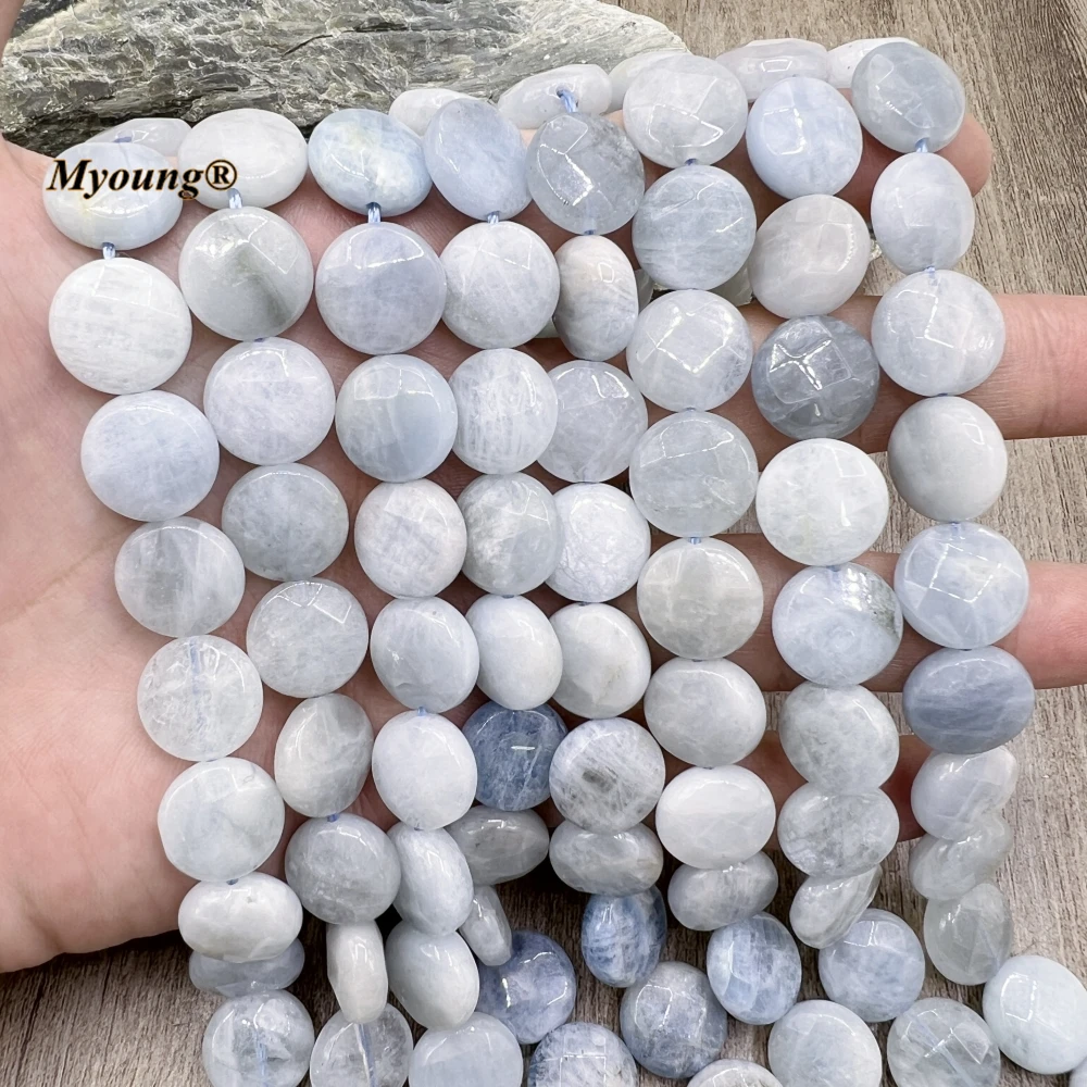 14mm Faceted Round Natural Aquamarines Quartz Slice Space Beads For DIY Jewelry Making MY230652