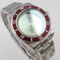 40MM Watch Case Sapphire Glass Fit NH35 ETA 2824 PT5000 Movement Ceramic Bezel Red Bezel Solid Back