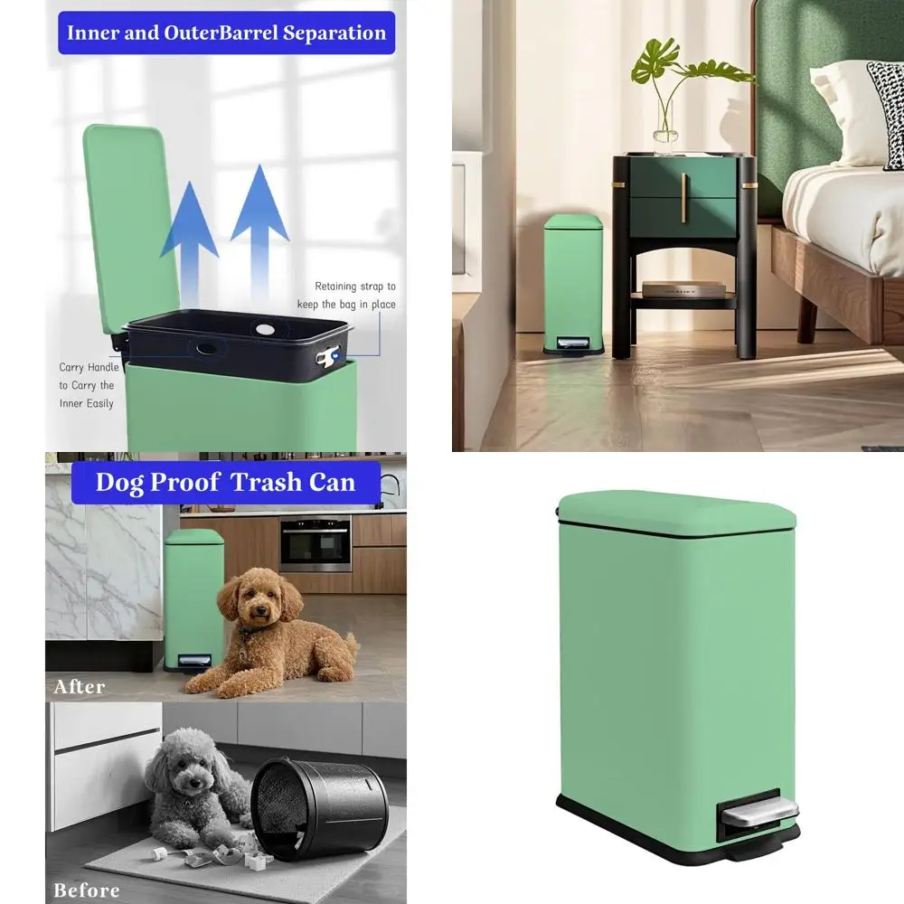 

Stainless Steel 10L Bathroom Trash Bin with Soft-Close Lid and Step Pedal, Ideal for Home Office and Bedrooms