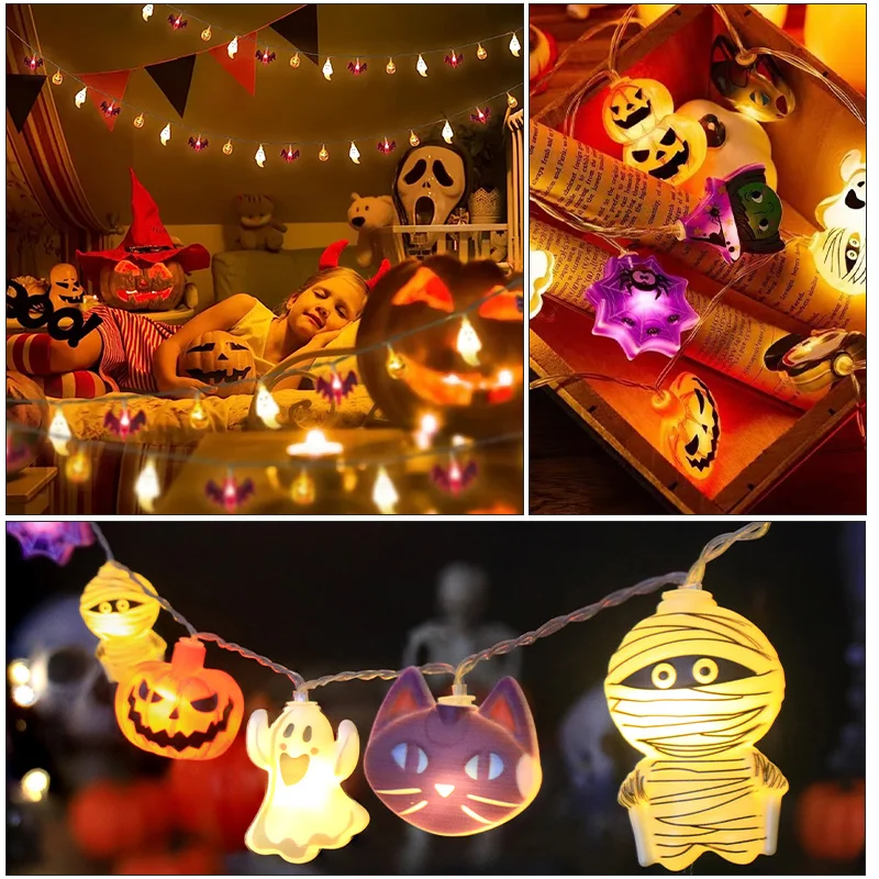 LED Halloween String Light Pumpkin Ghost Spider Web Hanging Lamp String For Halloween Home Indoor Outdoor Decoration Props