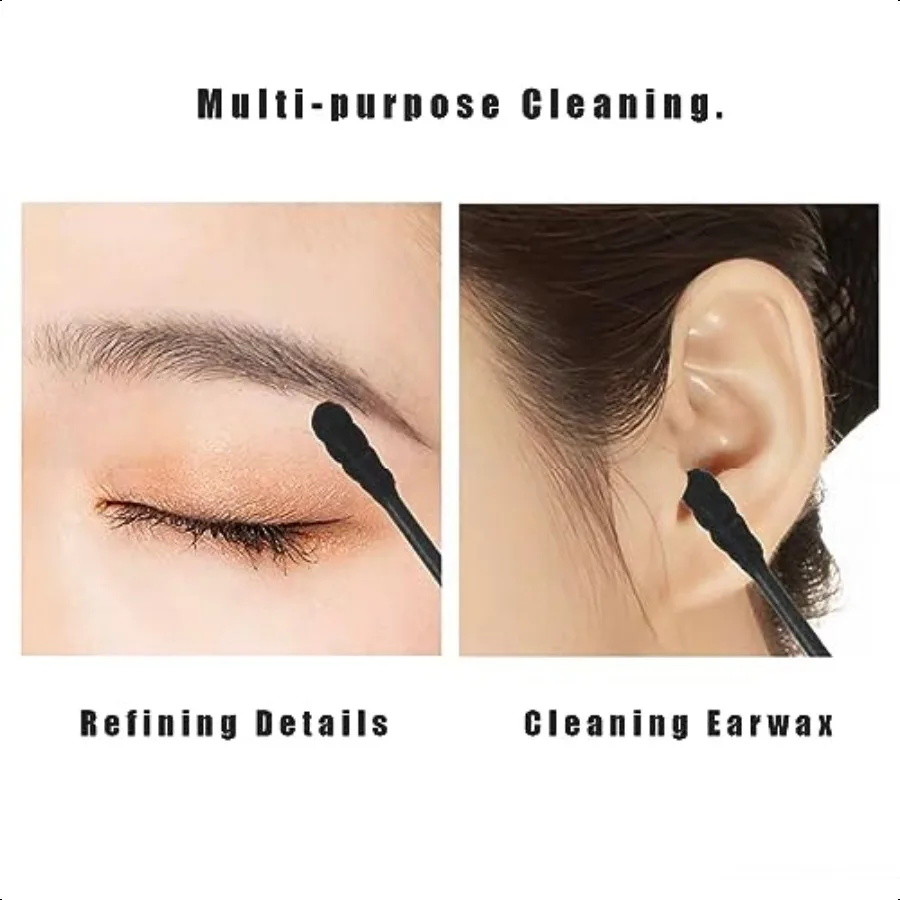 ไหมพันหูอเนกประสงค์ ปลายแบบเกลียวสีดำและปลายแบบที่แคะหู ทำจากเยื่อไม้ พร้อมกล่องเก็บใส ปลอดภัยสำหรับใช้ในหู