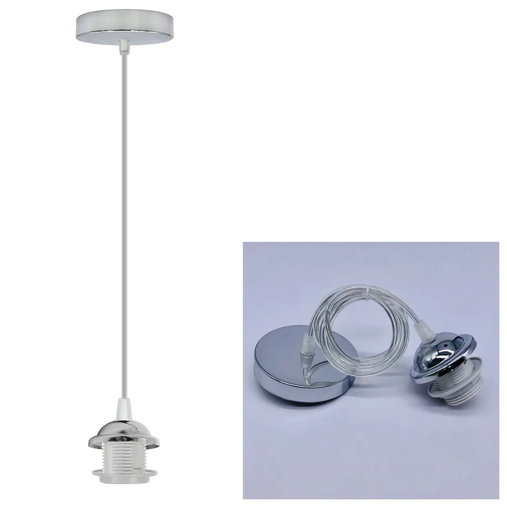Lamp Holder E27 with Cable Lamp Suspension Ceiling DIY Lamp Holder with Screw Ring Silver  Ceiling for Vintage Pendant Lampshade