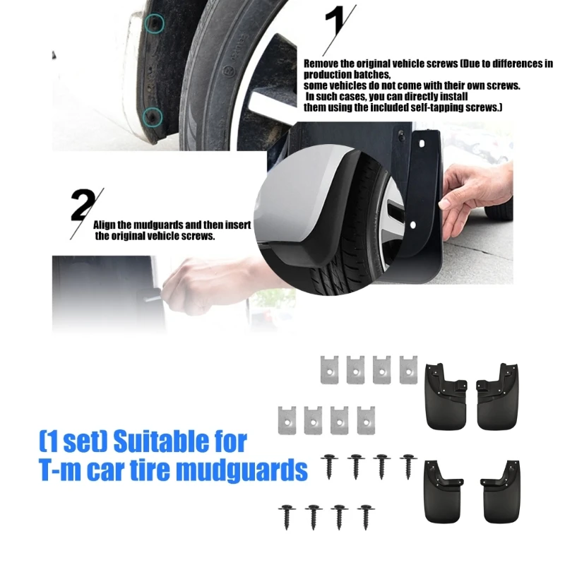 Pickup Truck Mud Flaps, Front and Rear Guard Set with Hardware, Plastic Wheel Area for Wet Weather, Muddy Roads, X37F