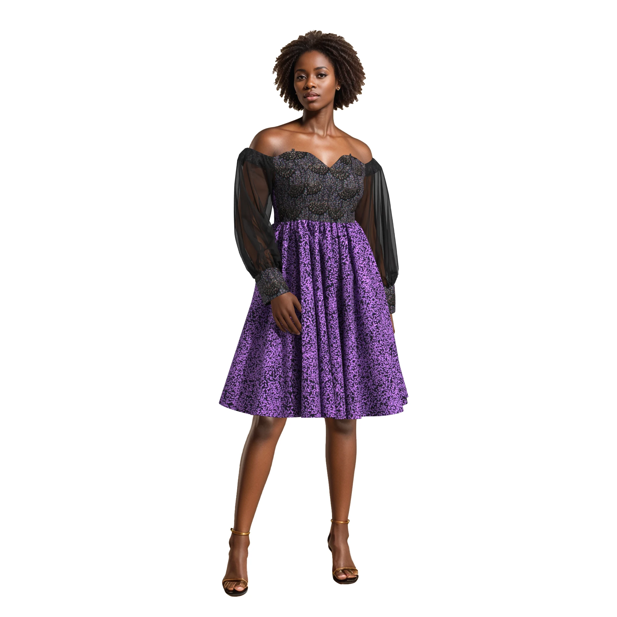 Women's lace dress Long yarn Sleeve Ankara Cotton African Print Dress Patchwork off shoulder Wedding Costume Dresses WY6765