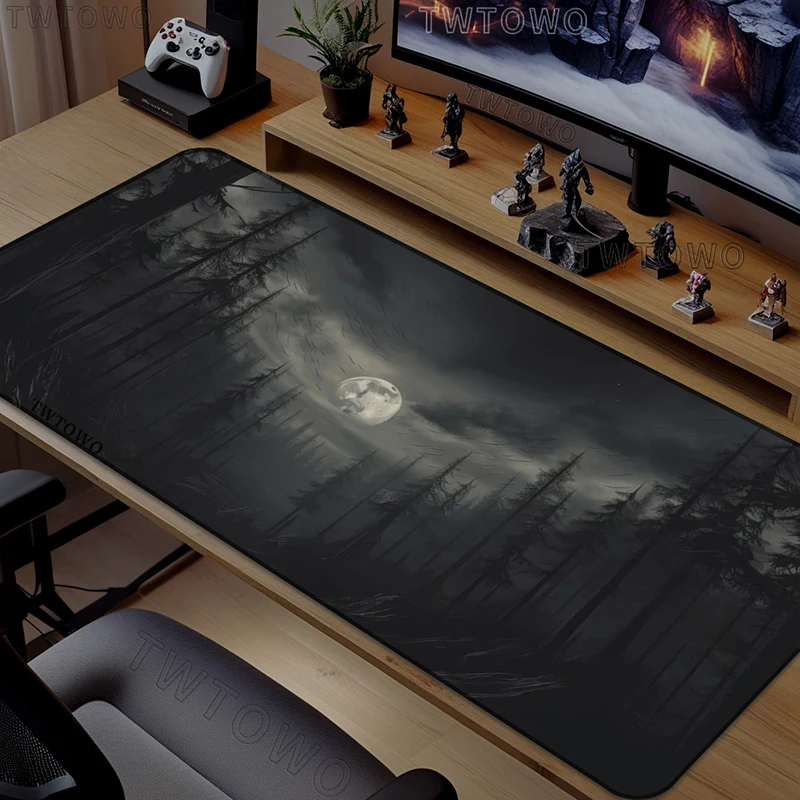 Image of Black Moon Night Mauspad Gaming Printon Request Benutzerdefiniertes großes HD-Mauspad XXL-Tastaturpad Büro weicher Teppich Tischmatte Mäusepad
