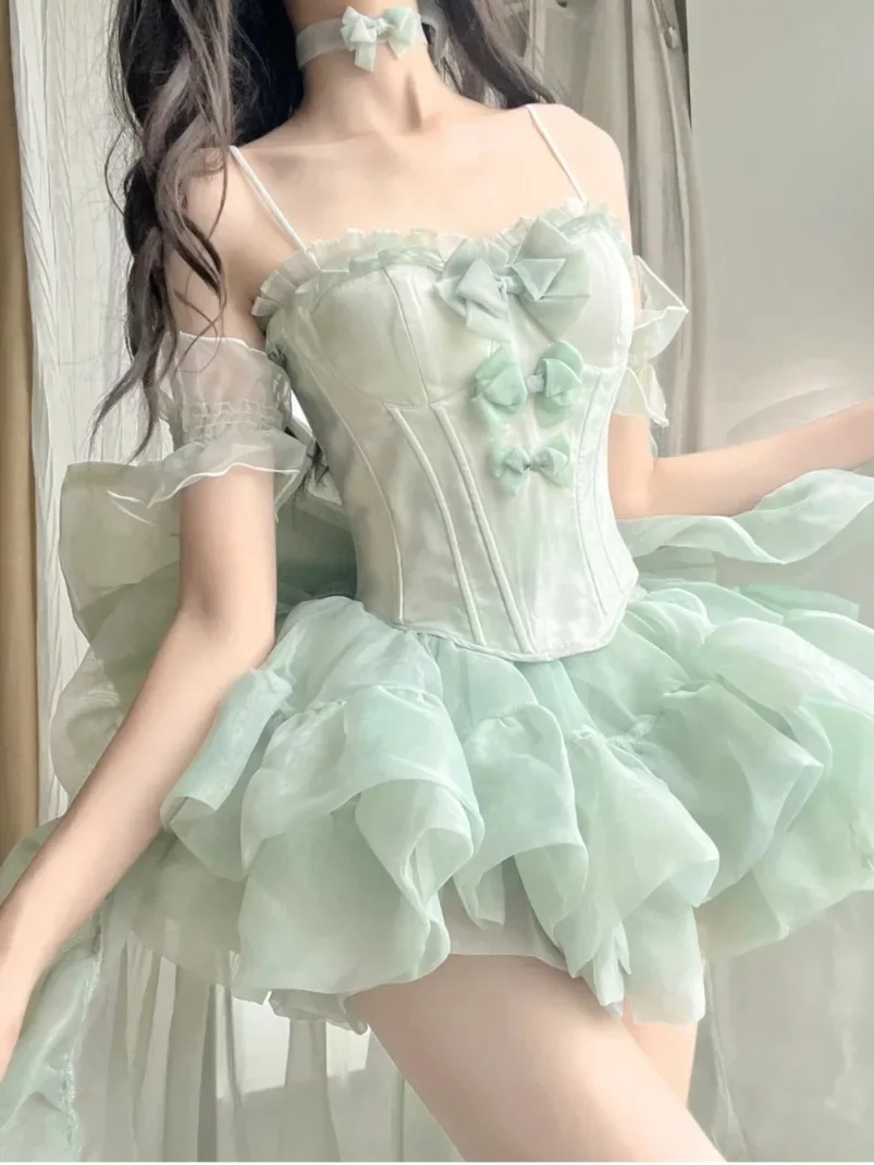 

2025 New Fairy Big Bow Trailing Girl Women's Irregular Party Birthday Dress Sweet Ladies Strapless Spring SummerPrincess Dress