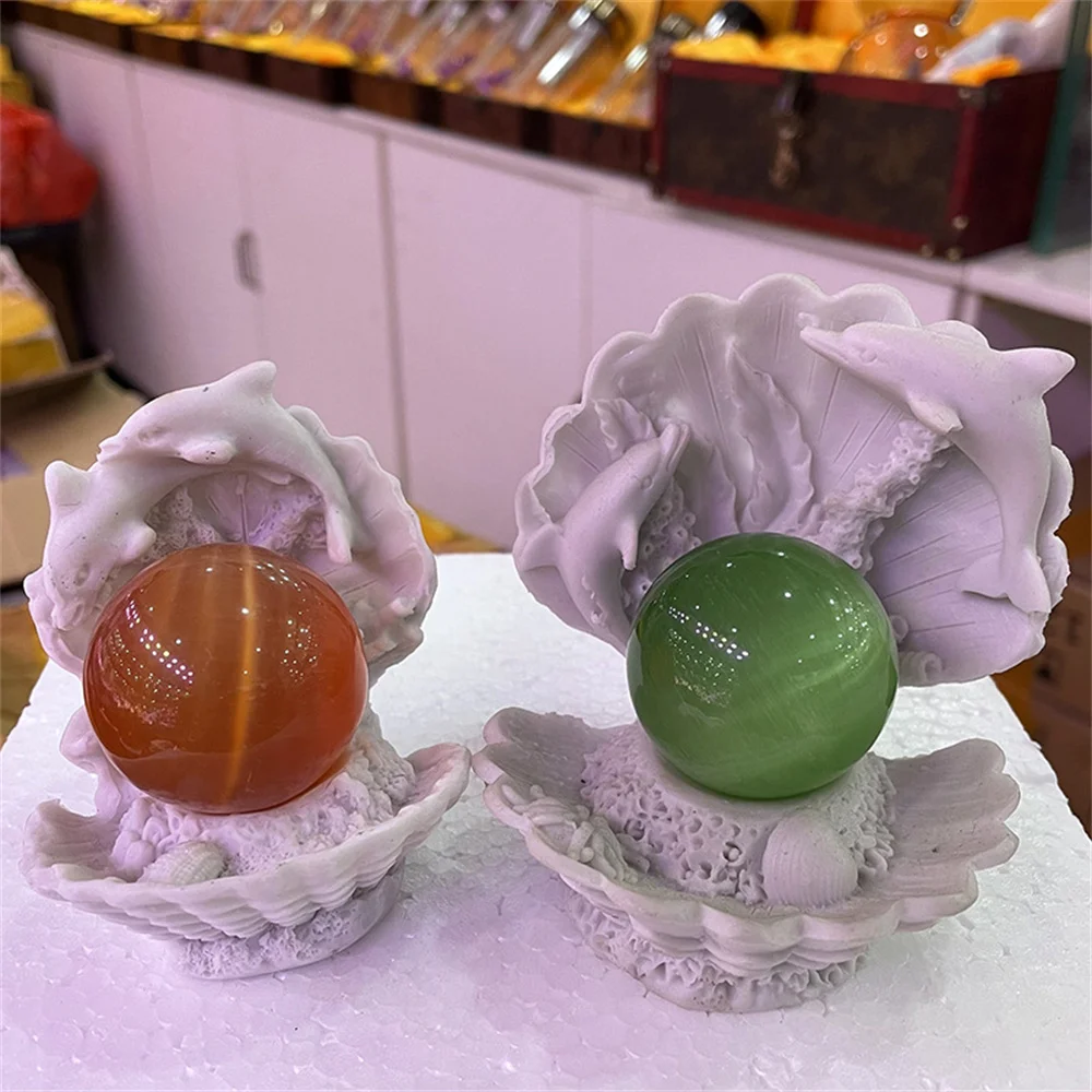 Mermaid Dolphin Pearl Shell Crystal Ball Resin Base Magic Sphere Display Stand Home Decor Ornaments