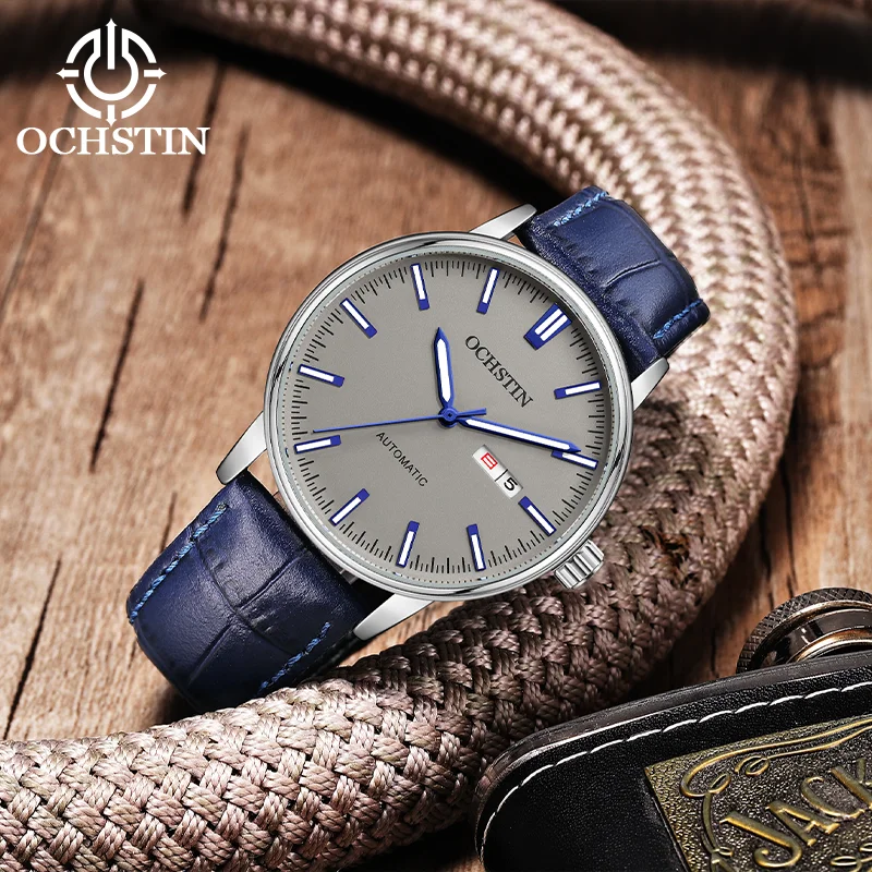OCHSTIN Men's Master Series Automatic Mechanical Wristwatch Man Premium Genuine Leather Strap Waterproof Business Watch