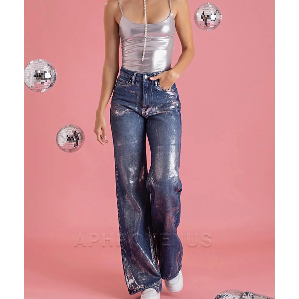 Pantalones sueltos informales avanzados para mujer, ropa de calle empalmada de colores, pantalones de pierna recta, ropa de calle Hip-hop, pantalones de mezclilla, Y2K