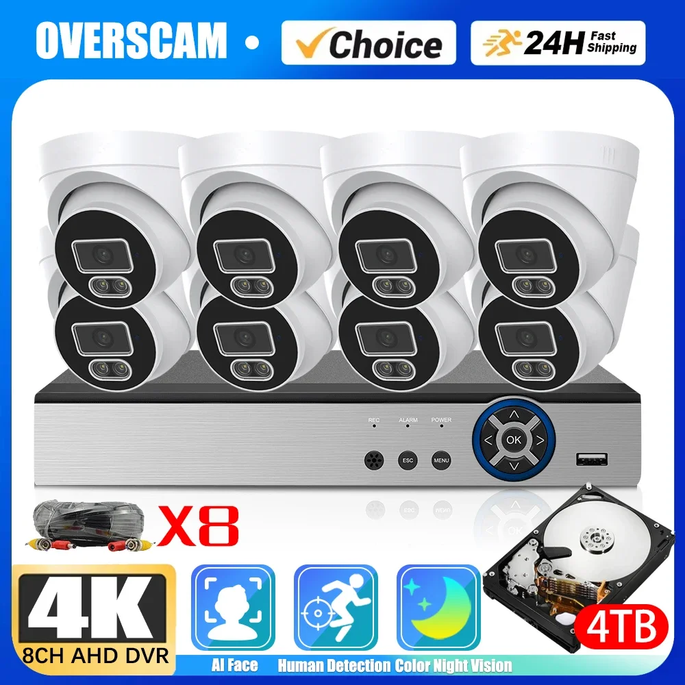 CCTV AHD Camera Security System Kit Dome 4K 8CH DVR Kit Indoor Home Color Night Vision Ceiling Camera Video Surveillance System