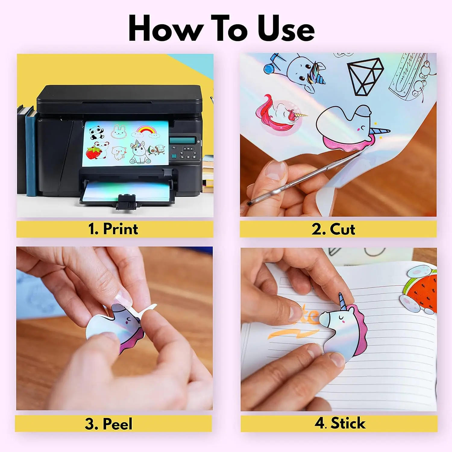 10 أوراق - أوراق لاصقة من الفينيل بألوان قوس قزح - مقاس A4 (8.3 × 11.7 بوصة)، ذاتية اللصق، مقاومة للماء، متوافقة مع طابعة النافثة للحبر والليزر