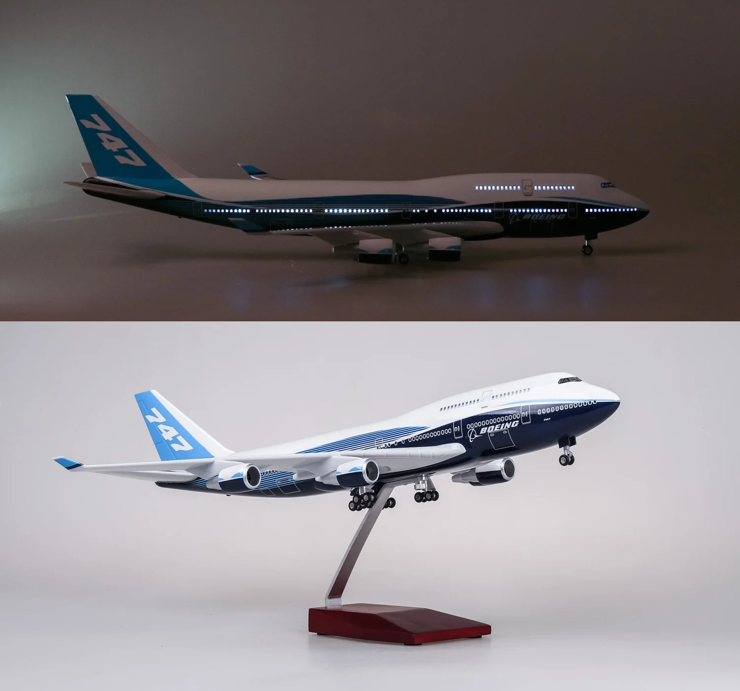 

46cm Original b747 Plane Model Resin miniature airplane with Landing Gear Wheels Light(Touch or Sound Control)