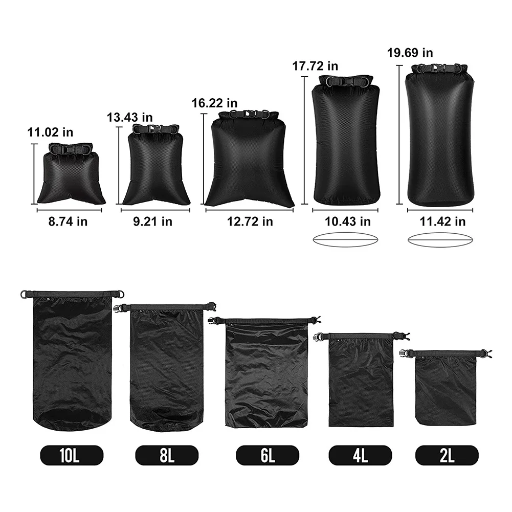 6Pcs Waterproof Dry Bag Set for Kayaking Boating,Drybag Outdoor Storage Bags for Canoeing Camping Swimming Hiking,Black