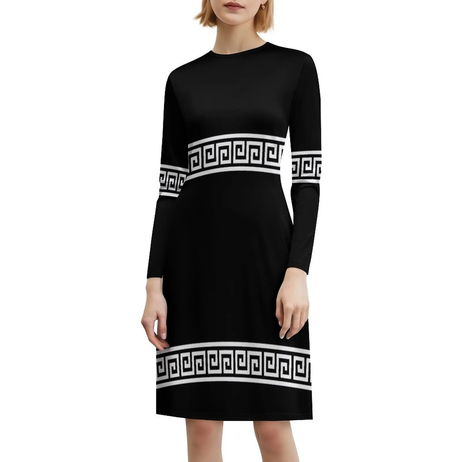 فستان بوهيمي عتيق بنمط هندسي يوناني بأكمام منتفخة أو خيارات بدون أكمام للنساء فستان نمط هندسي فريز يوناني #6