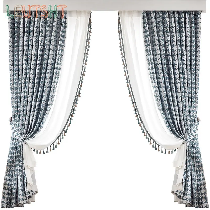 French Curtains for Living Dining Room Bedroom Retro Luxury High-end Chenille Imitation Cashmere Jacquard Curtains Customized