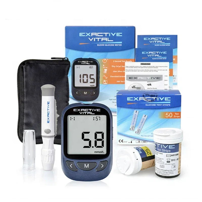 EXACTIVE VITAL Blood Glucose Tester Kits with 50 Test Strips and 50 Lancets,Sugar Test MachineDiabetic Supplies Travel Case kit