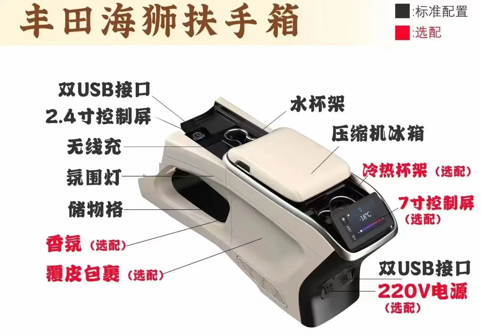 for Toyota Hiace Armrest Box with Refrigerator Cup Holder Wireless Charging for Toyota Hiace Granvia
