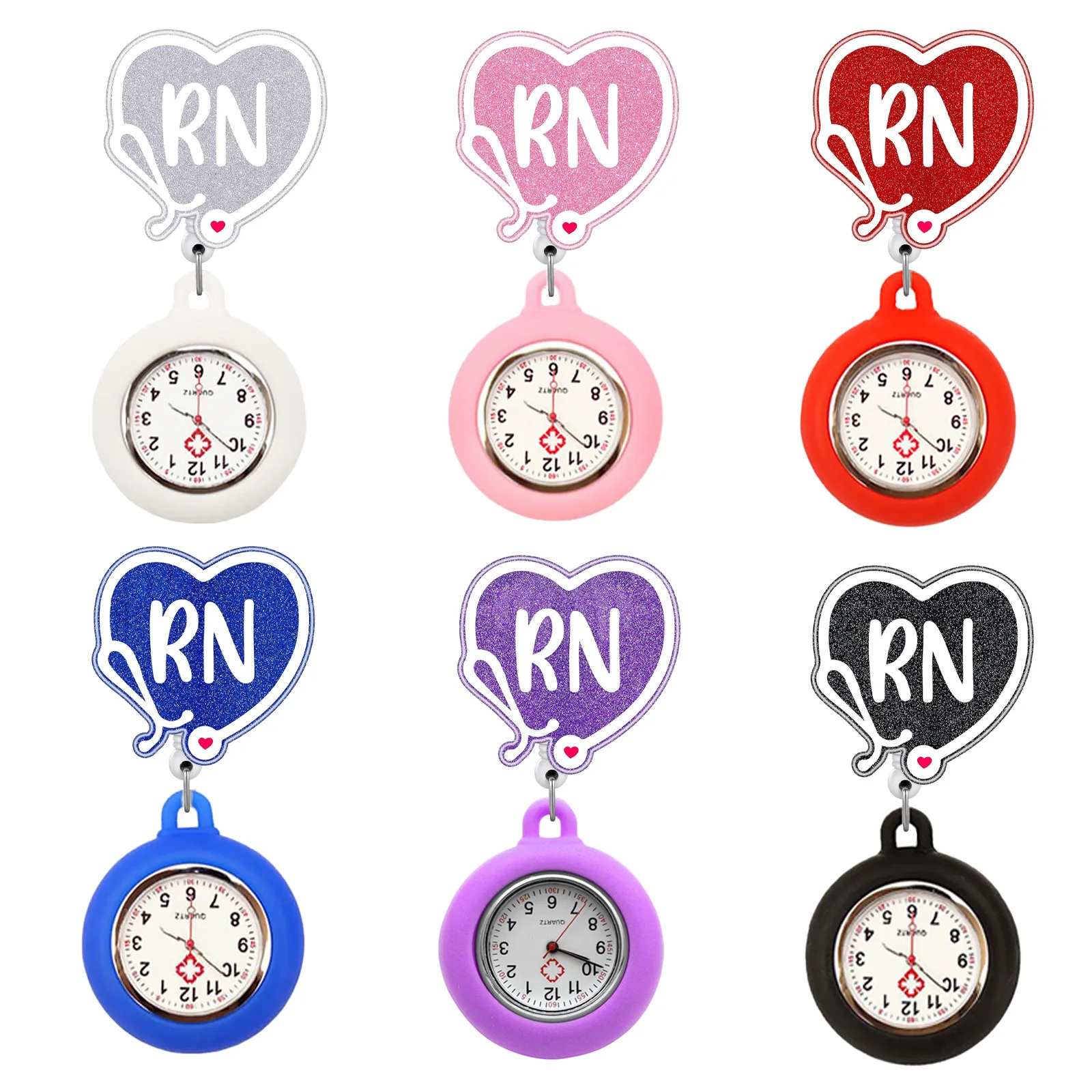 Rn Retractable Nurse Watch Silicone Pocket Watch With Badge Reel Clip-On Fob Watch For Nurses Medical Staff