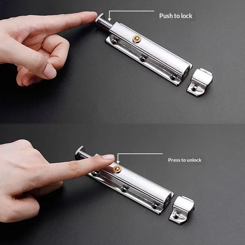 1Pcs Automatic Spring Bolt Self Locking Latch Stainless Steel Spring Loaded Bolt Latch for Door Window Bathroom Security Lock