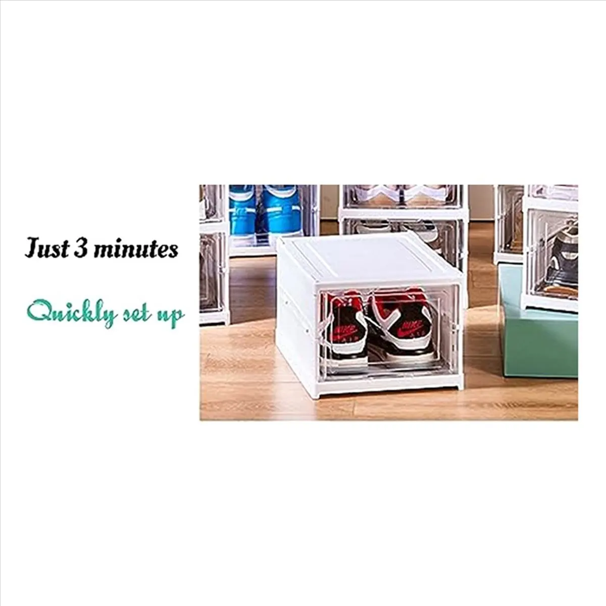 HITL Shoe Storage Box Installation-Free Foldable Shoe Organizers with Clear Door Space-Saving Shoe Rack Sturdy Clear Plastic