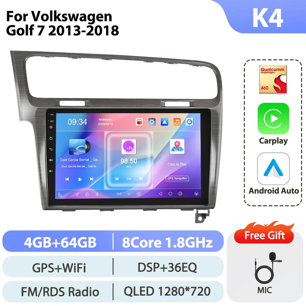 Podofo 2Din 8-core voor VW Golf 7 2013-2018 Auto Multimedia Speler Carplay Auto Intelligent Systeem Android Auto Mirror Link GPS