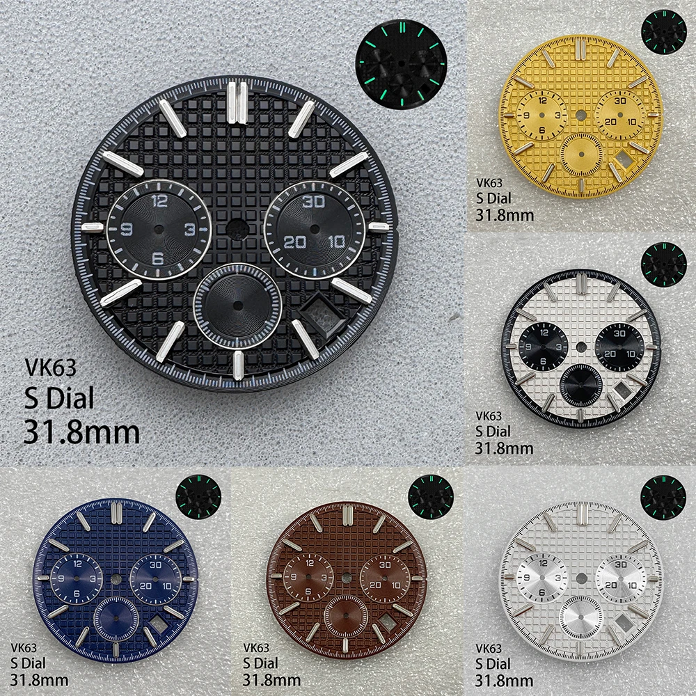 31.8mm Oak S Dial For VK63 Quartz Movement Green Luminous High-Quality Panda Watch Modification Accessories