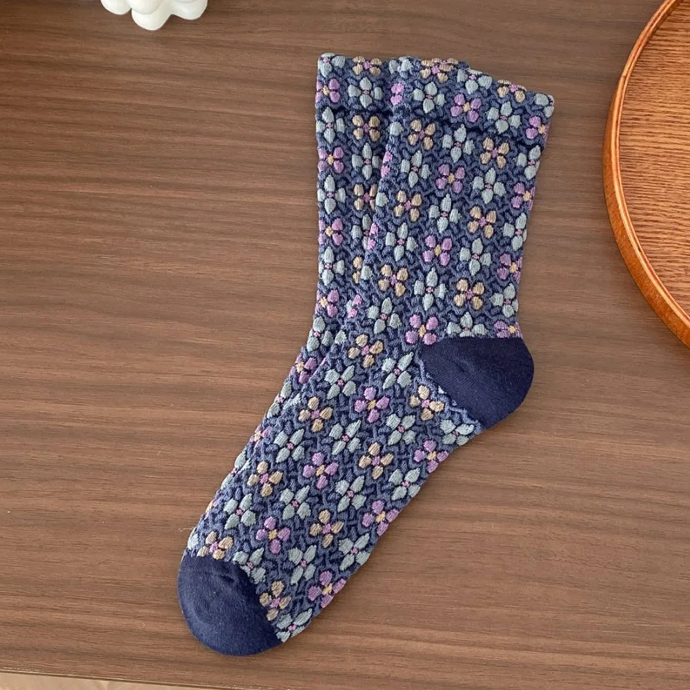 5 Pair/Lot Fashion Print Patterns Women Socks Vintage Harajuku Middle Tube Cute Street Style Autumn  Winter Long Sokken Vrouwen