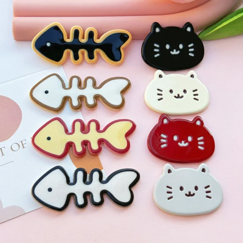 5pcs Cat Fish Bone Acrylic Flatback DIY Accessories Jewelry Mobile Phone Case Hole Shoes Patch Hairpin Hair Accessories Material