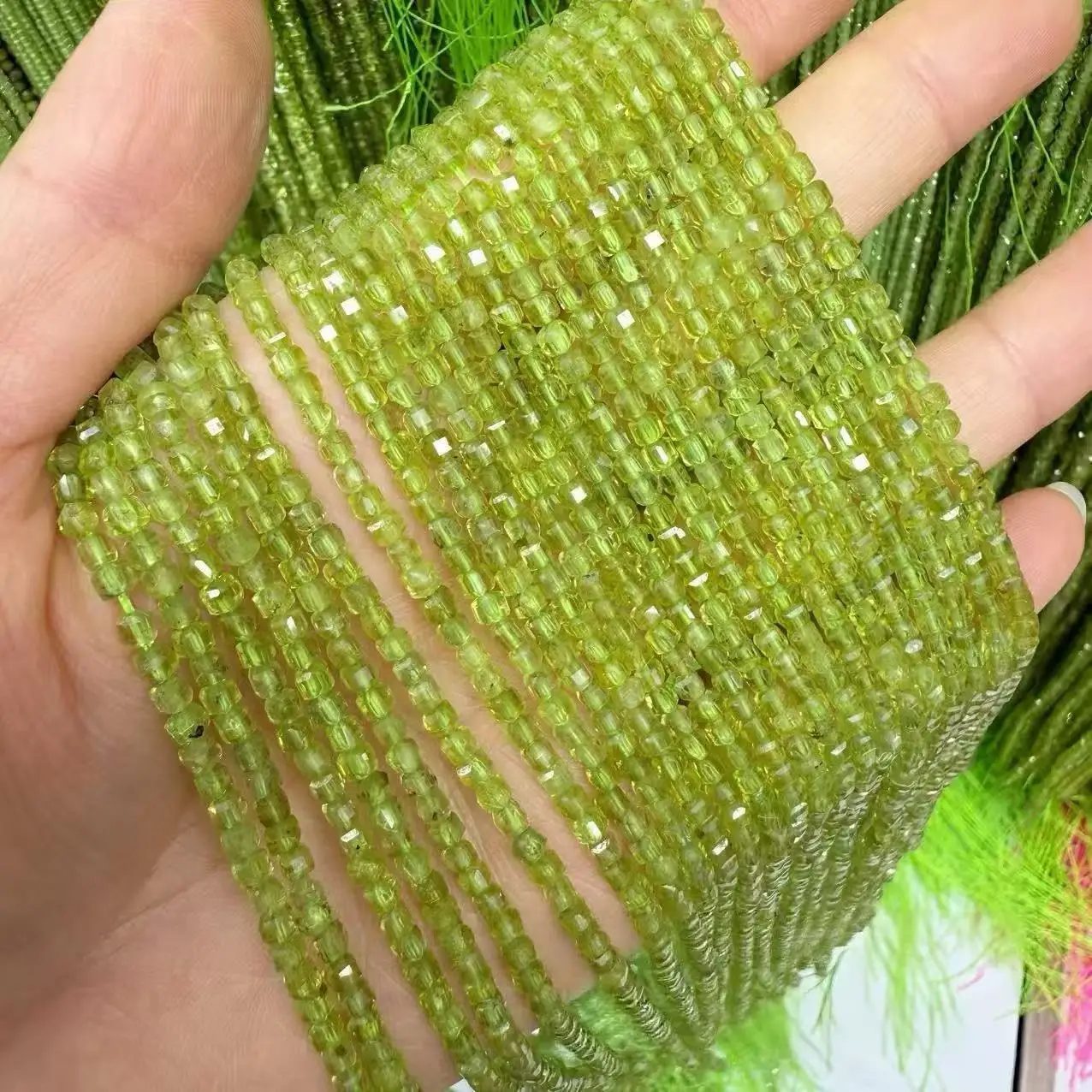 Natural Green Peridot Facted Round Rondelle Cube Shape Loose Beads Women DIY Bracelet Necklace 38cm Jewelry Trendy Accessories