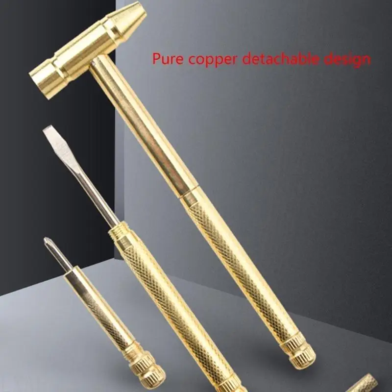 

AP29 6 In 1 Copper Hammer Small Round Hammer Multifunctional Mini Hammer Screwdriver with Bottle Opener Golden Durable